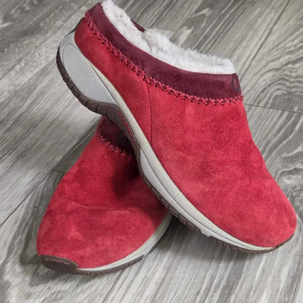 Merrell Encore Chill Stitch Scarlet Red Suede Clogs Mules Womens Size 10 EUR 41